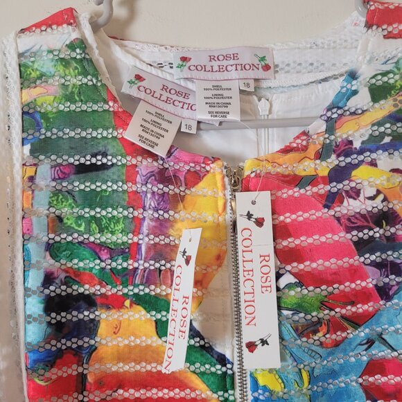 Rose Collection Dress & Jacket Womens 18 white Bright pop mesh A-line midi RC192 - Picture 10 of 16